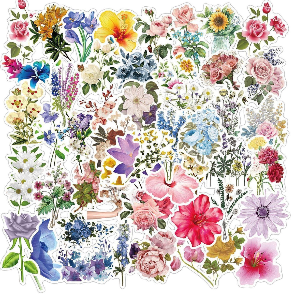 50 Blumen Aufkleber Wasserdicht – Scrapbooking & Basteln