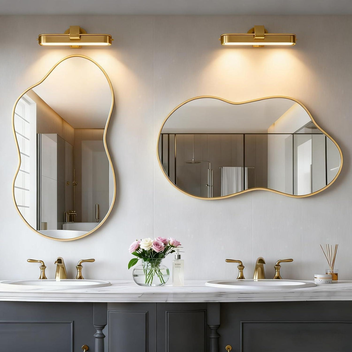 Asymmetrischer Wandspiegel Gold 50x90cm – Moderner Badezimmer Spiegel