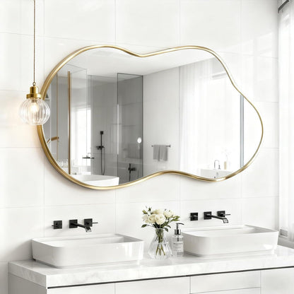 Asymmetrischer Wandspiegel Gold 50x90cm – Moderner Badezimmer Spiegel