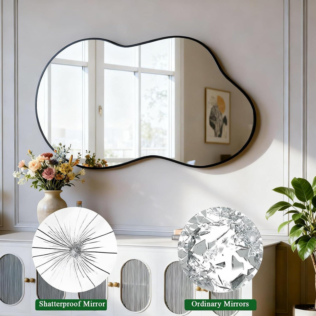 Asymmetrischer Wandspiegel 50x90cm – Moderner Badezimmerspiegel Schwarz