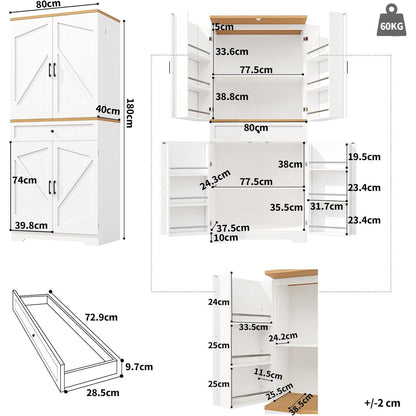 Küchenschrank mit 12 Fächern & Schubladen – 80x40x180cm