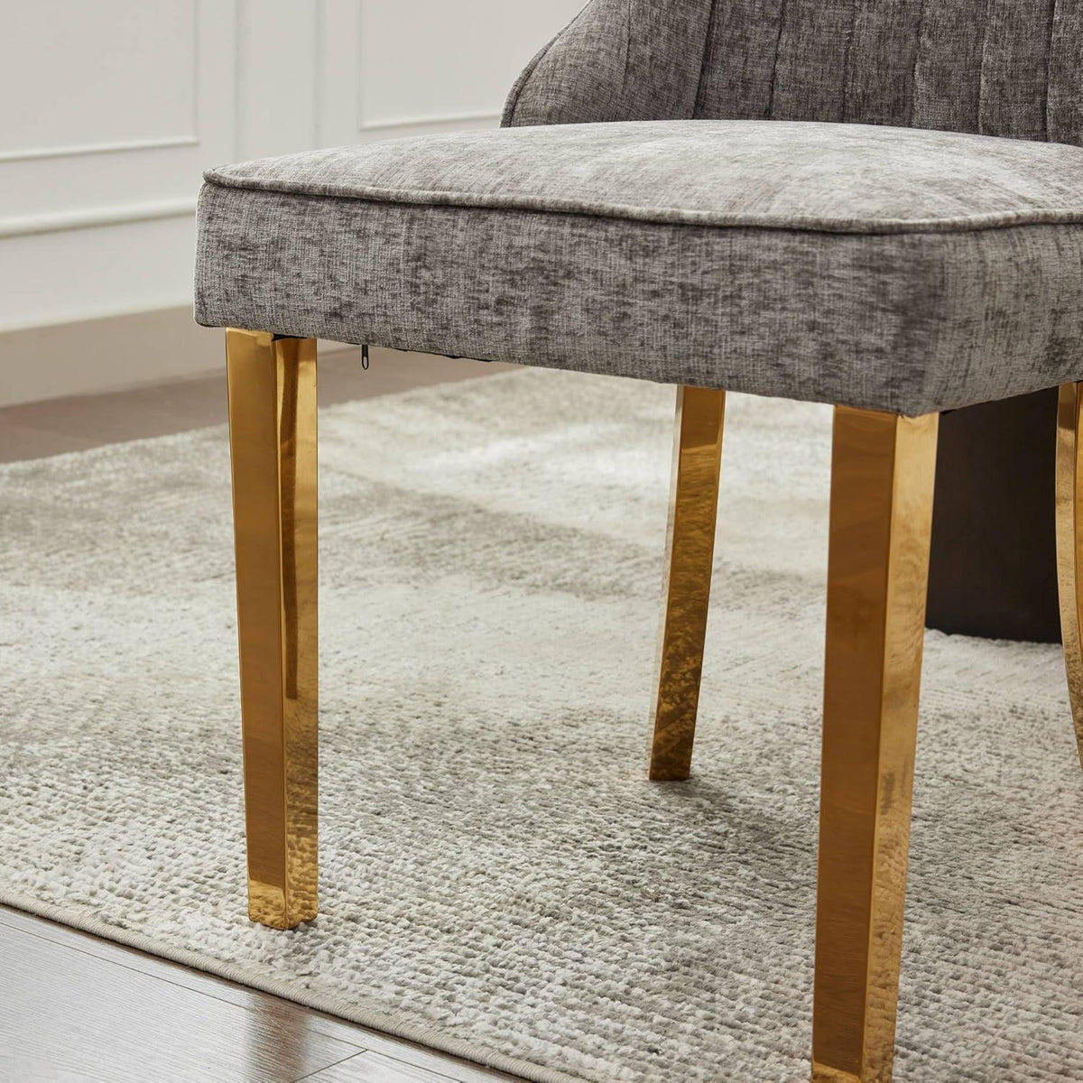 Esszimmerstühle 6er Set Grau mit Edelstahlbeinen & Chenille-Stoff