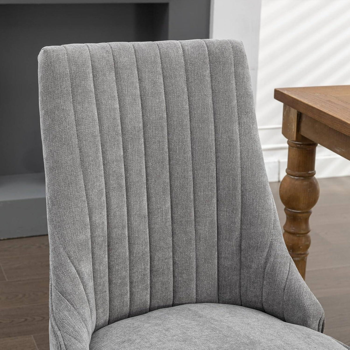 Esszimmerstühle 6er Set Grau – Massivholz Beine & Chenille-Stoff