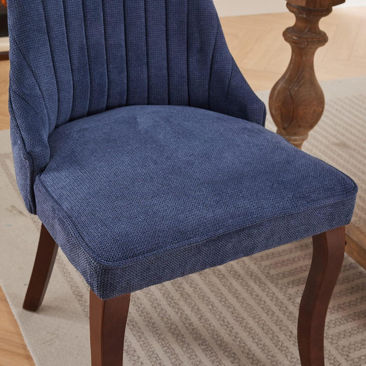 Esszimmerstühle 6er Set Blau – Bequeme Chenille-Stühle mit Massivholzbeinen