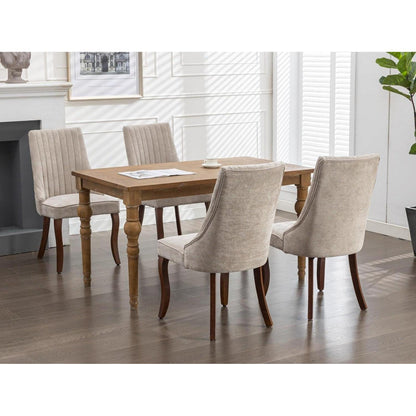 Esszimmerstühle 4er Set, Beige – Massivholz & Chenille