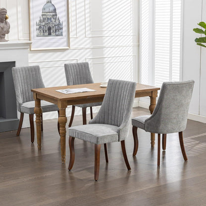 Esszimmerstühle 4er Set Grau – Bequeme Chenille-Stühle mit Holzbeinen