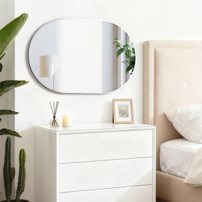 Ovaler Badezimmerspiegel 60x90cm mit Silberrahmen – Modern & Wandmontage