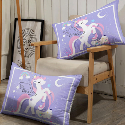 Einhorn Bettwäsche Set 200x200 cm Lila mit Regenbögen