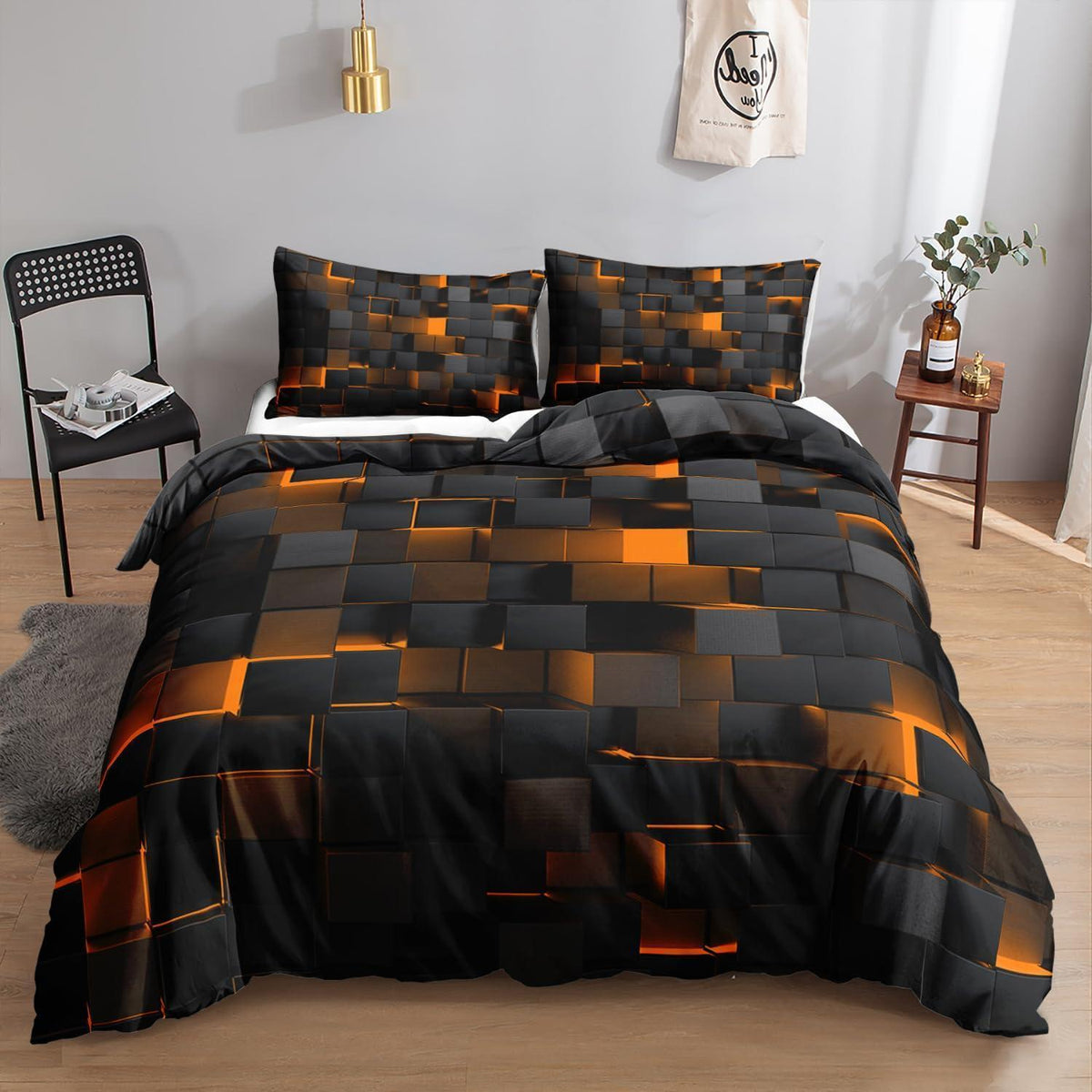Würfelbettwäsche-Set 200x200 cm Schwarz Braun