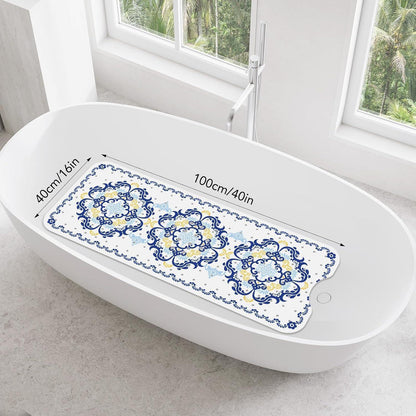 Rutschfeste Badewannenmatte Blau – 100x40 cm, Boho Design