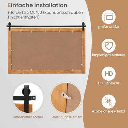 Rechteckiger Wandspiegel Holzrahmen 100x66cm – Rustikal & Dekorativ