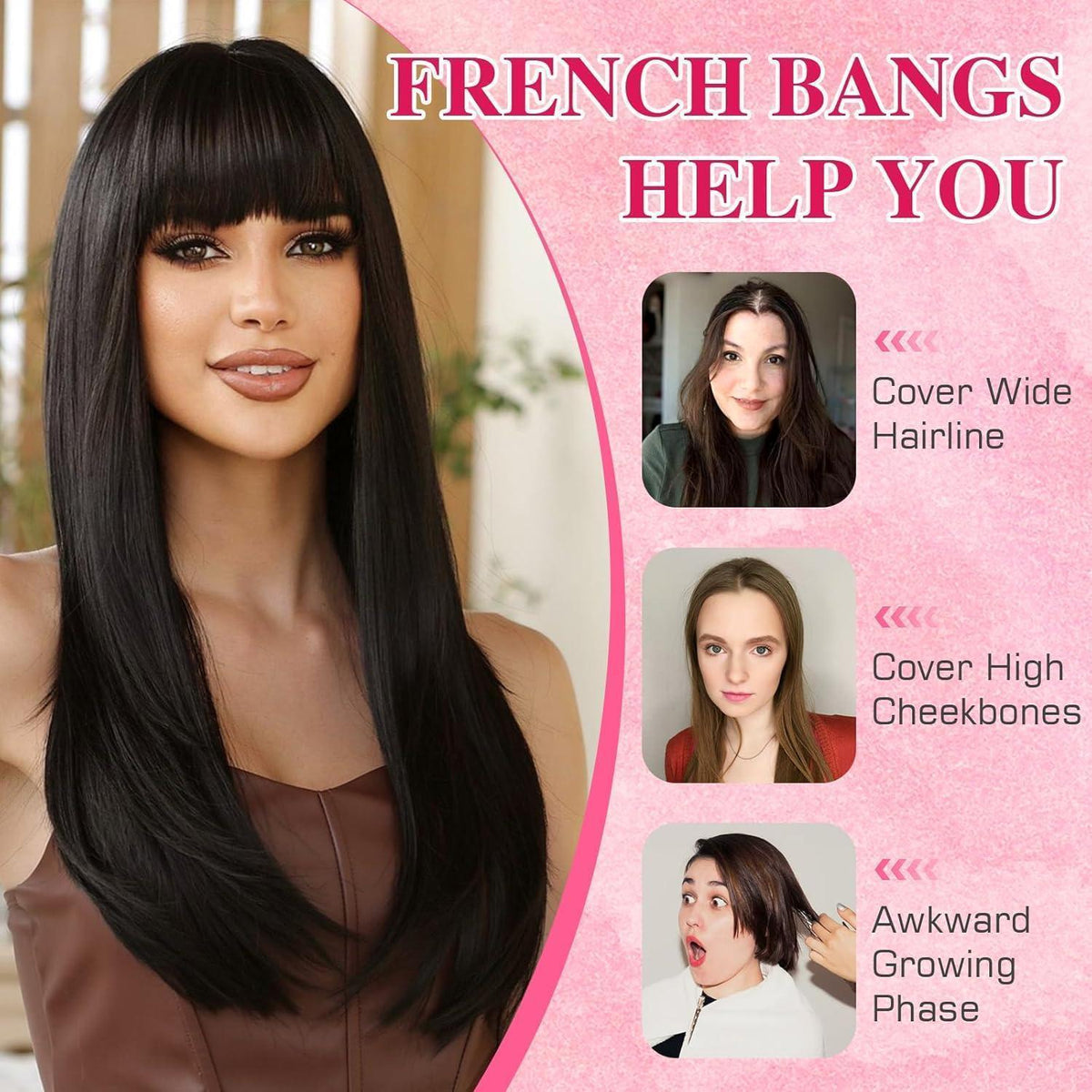 Clip in Pony Echthaar Schwarz – Französischer Pony für natürlichen Look