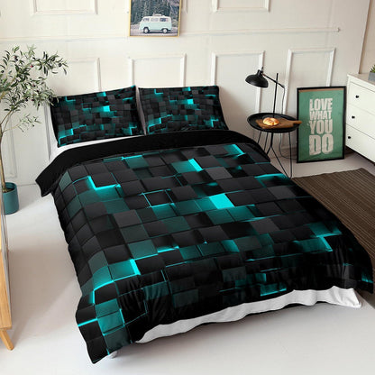 Würfel 3D Bettwäsche Set Schwarz Türkis 200x200 cm