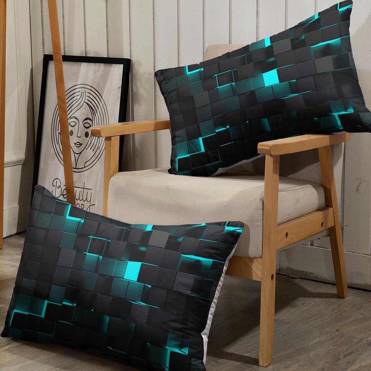 Würfel 3D Bettwäsche Set Schwarz Türkis 200x200 cm