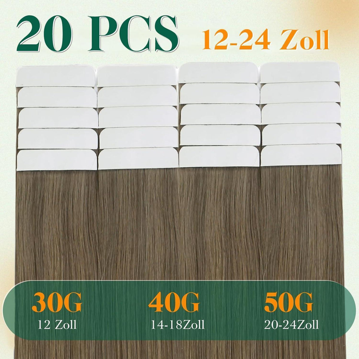 Echthaar Tape Extensions Braun Balayage Ombre 55cm