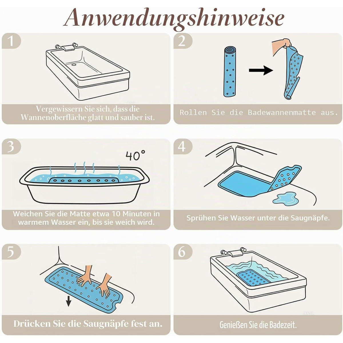 Rutschfeste Badewannenmatte Koralle 100x40 cm – Sicher & Komfortabel