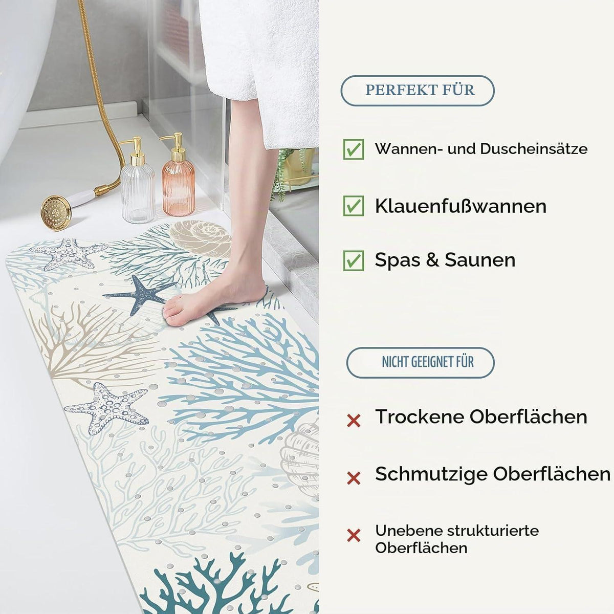 Rutschfeste Badewannenmatte Koralle 100x40 cm – Sicher & Komfortabel