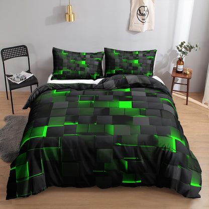 Würfel 3D Bettwäsche Set 200x200 cm Schwarz Grün