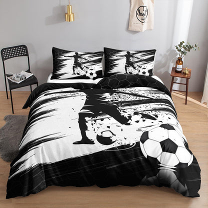 Fußball Bettwäsche Set Schwarz Weiß 200x200 cm