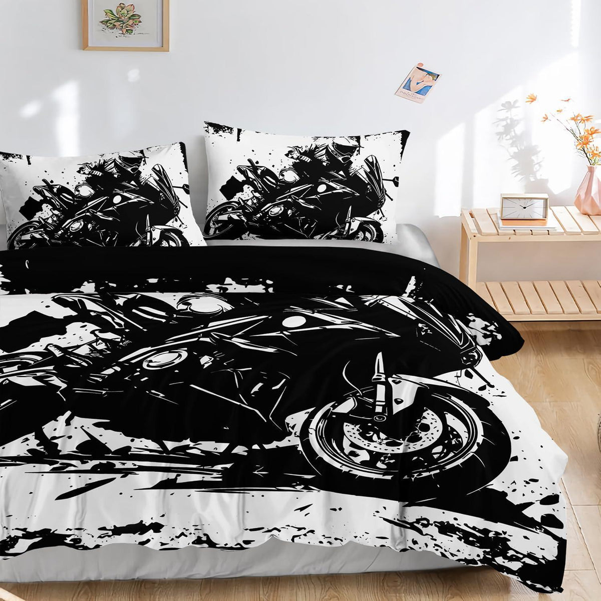 Motorrad Bettwäsche-Set 100x132 cm, Tuschemalerei Stil