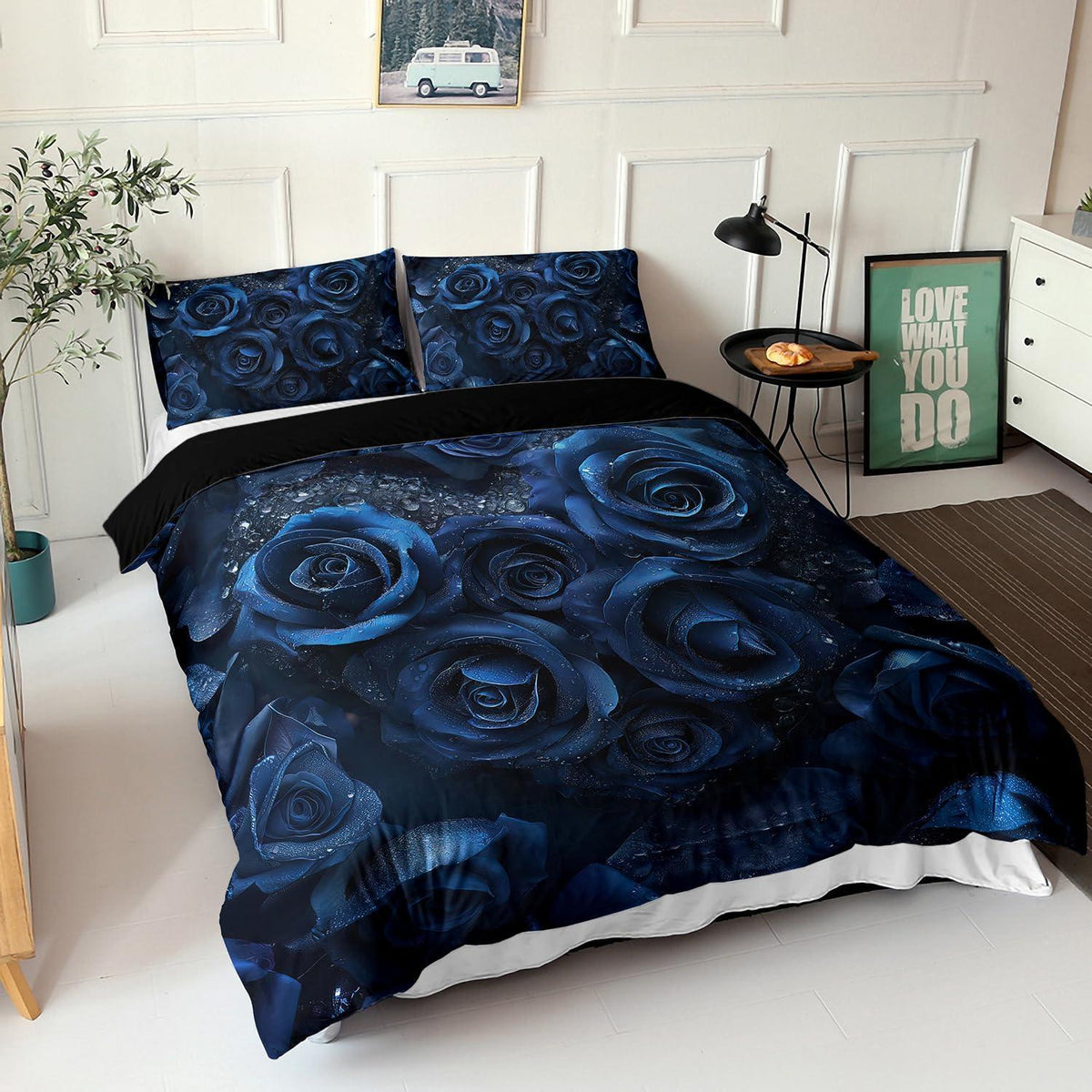 Rosen Blau Blume Bettwäsche-Set 200x200cm