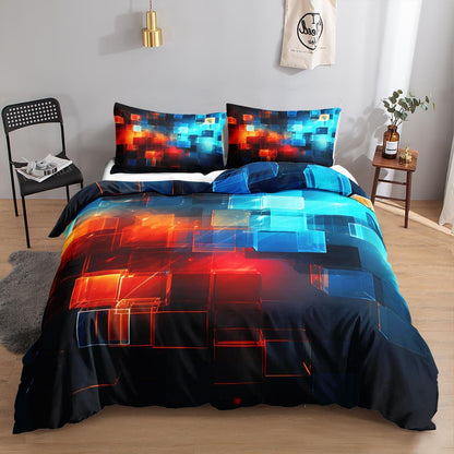 Moderne Geometrische Bettwäsche 200x200 cm Schwarz Rot Blau