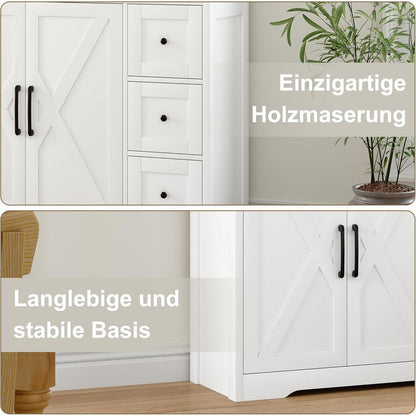 Sideboard mit 3 Schubladen & 2 Türen – Weiß, 100x40x105cm