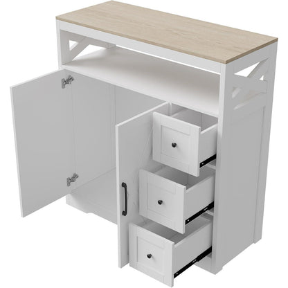 Sideboard mit 3 Schubladen & 2 Türen – Weiß, 100x40x105cm
