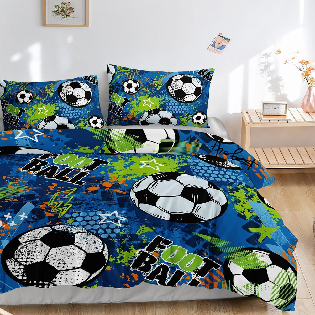 Fußball Bettwäsche Set 200x200 cm Blau