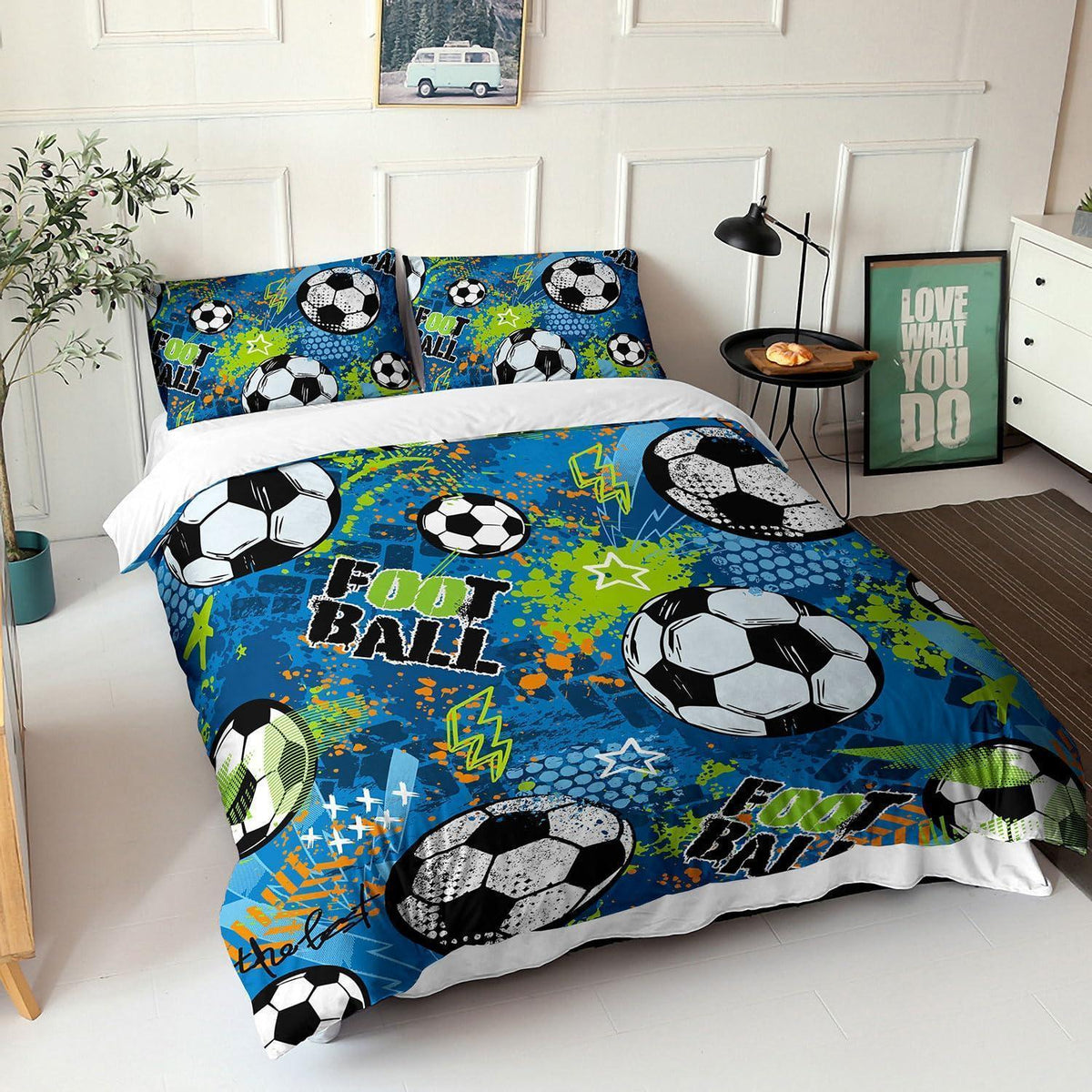Fußball Bettwäsche Set 200x200 cm Blau