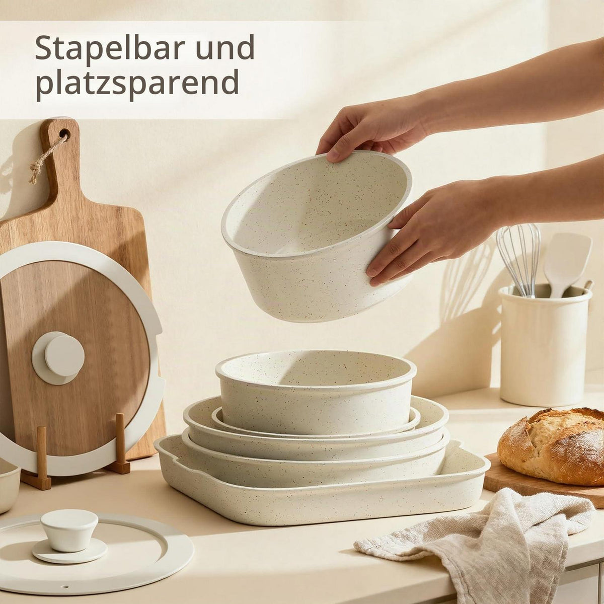 Induktions Kochgeschirr Set mit abnehmbaren Griffen & Antihaftbeschichtung