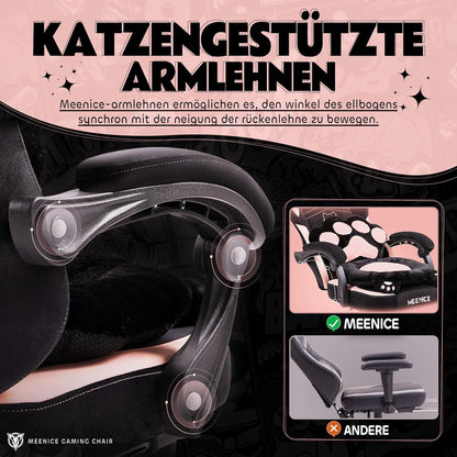 Gaming Stuhl mit Katzenohren und Fußstütze, Rosa