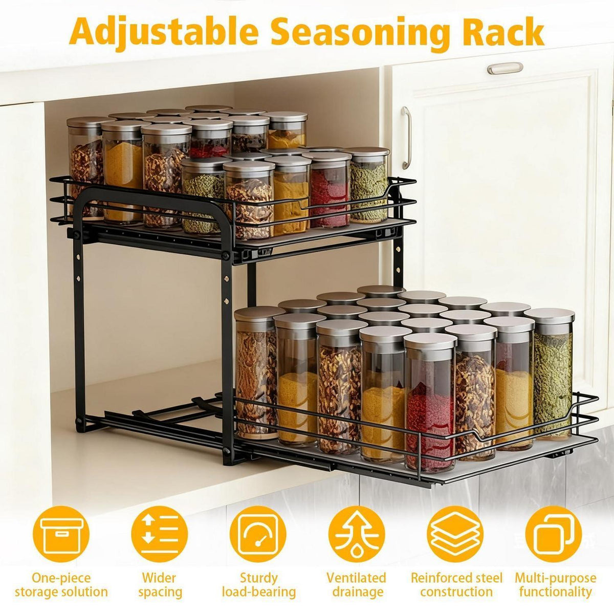 Gewürzregal ausziehbar, 2 Etagen, Schrank Organizer Küche