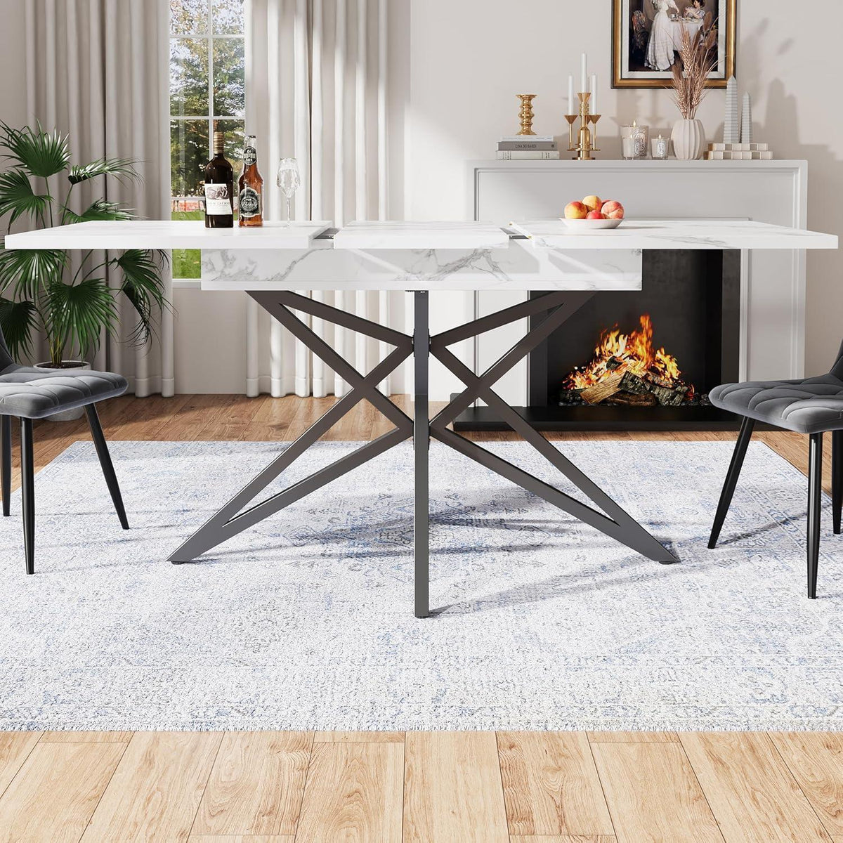 Ausziehbarer Esstisch Sternförmig Schwarz Weiß 120-160x80 cm