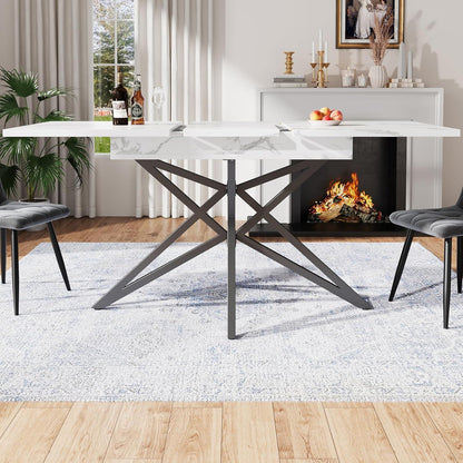 Ausziehbarer Esstisch Sternförmig Schwarz Weiß 120-160x80 cm