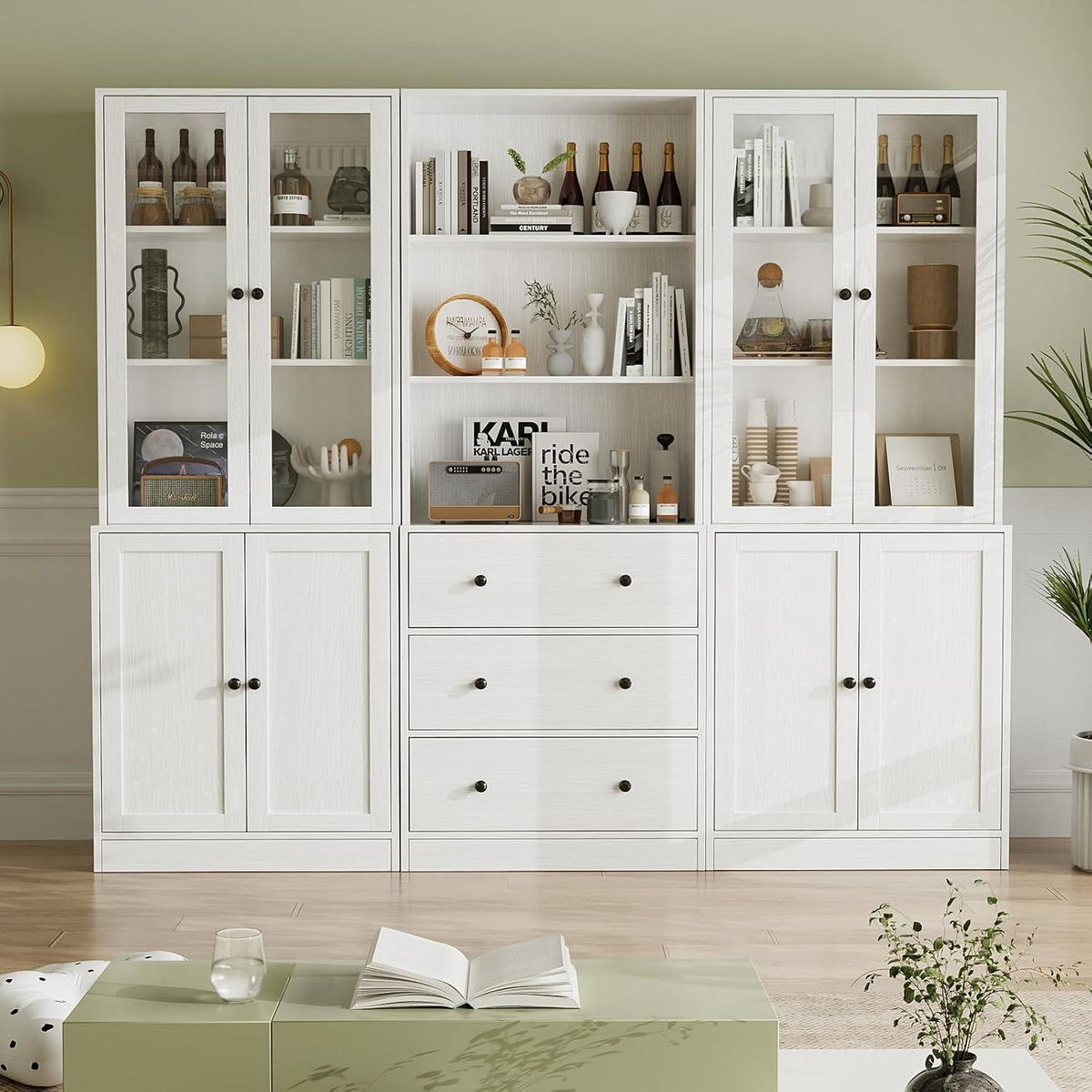 5-stöckiges Bücherregal mit Glastüren – Weißes Vitrinenschrank Möbel
