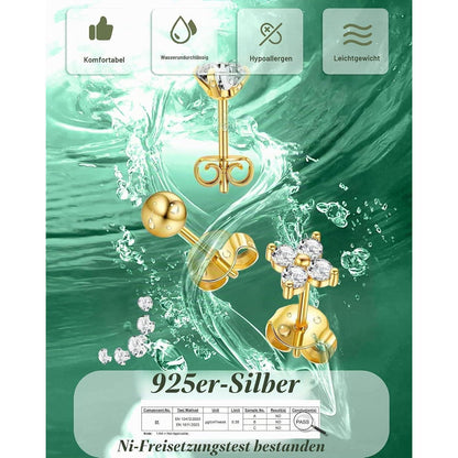 Silber Ohrstecker Damen Set 925 mit Zirkonia – 6 Paar