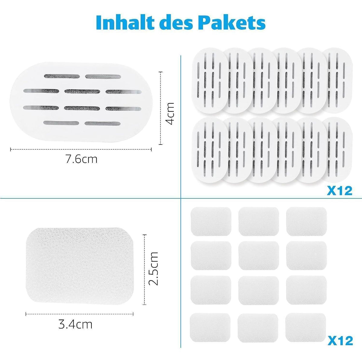 Katzenbrunnen Filter Set – 12 Kohle & 12 Schwämme