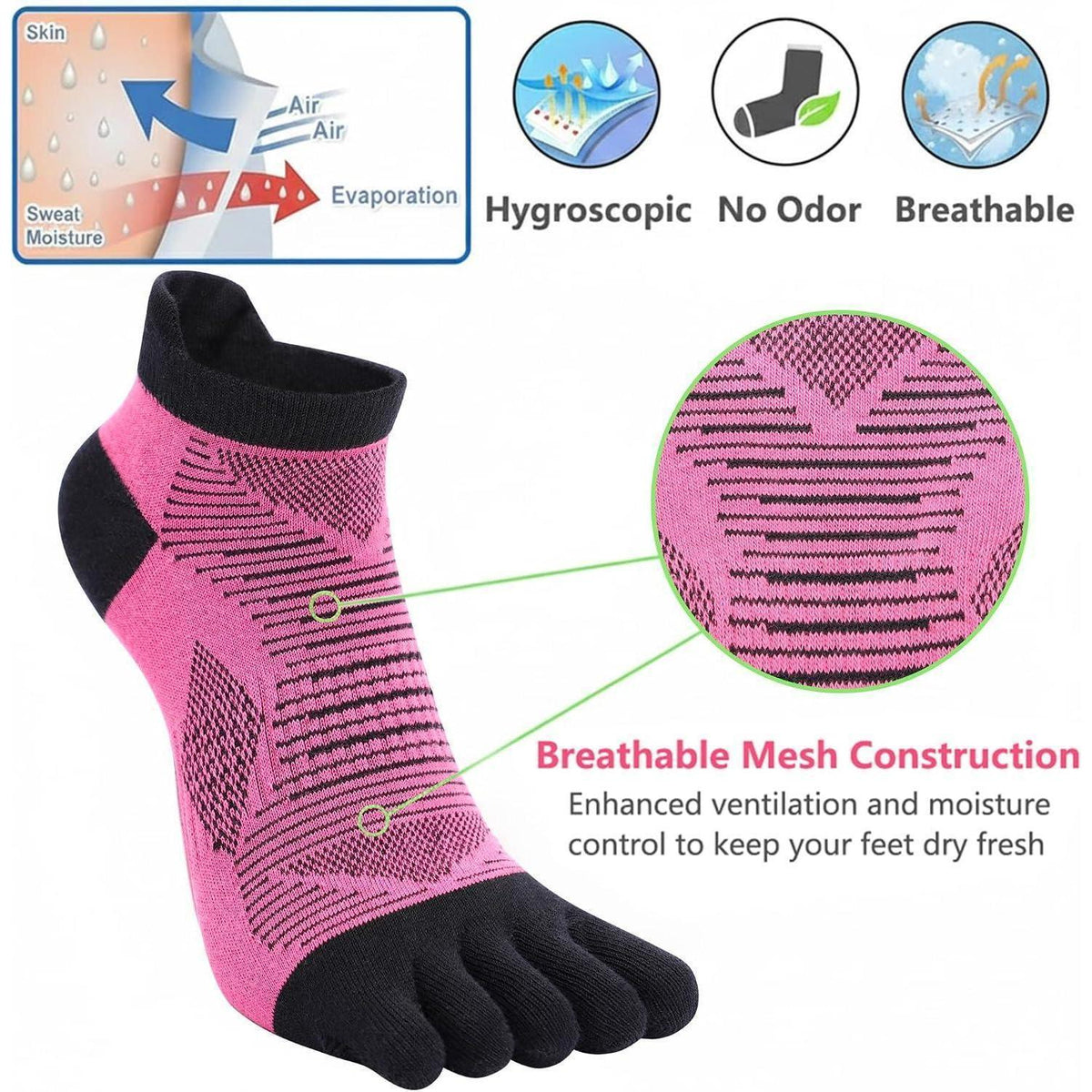 Damen Zehensocken 6er Pack – Atmungsaktiv & Sportsocken 39-42