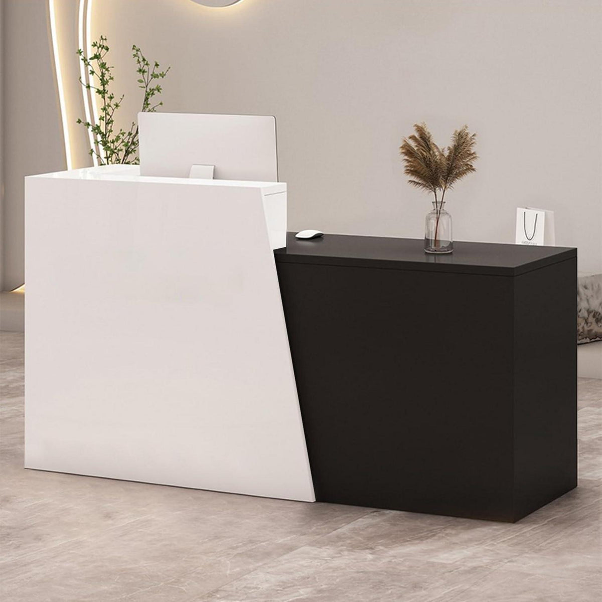 Empfangstheke mit Schublade – Weiß & Schwarz, 100x42x100cm