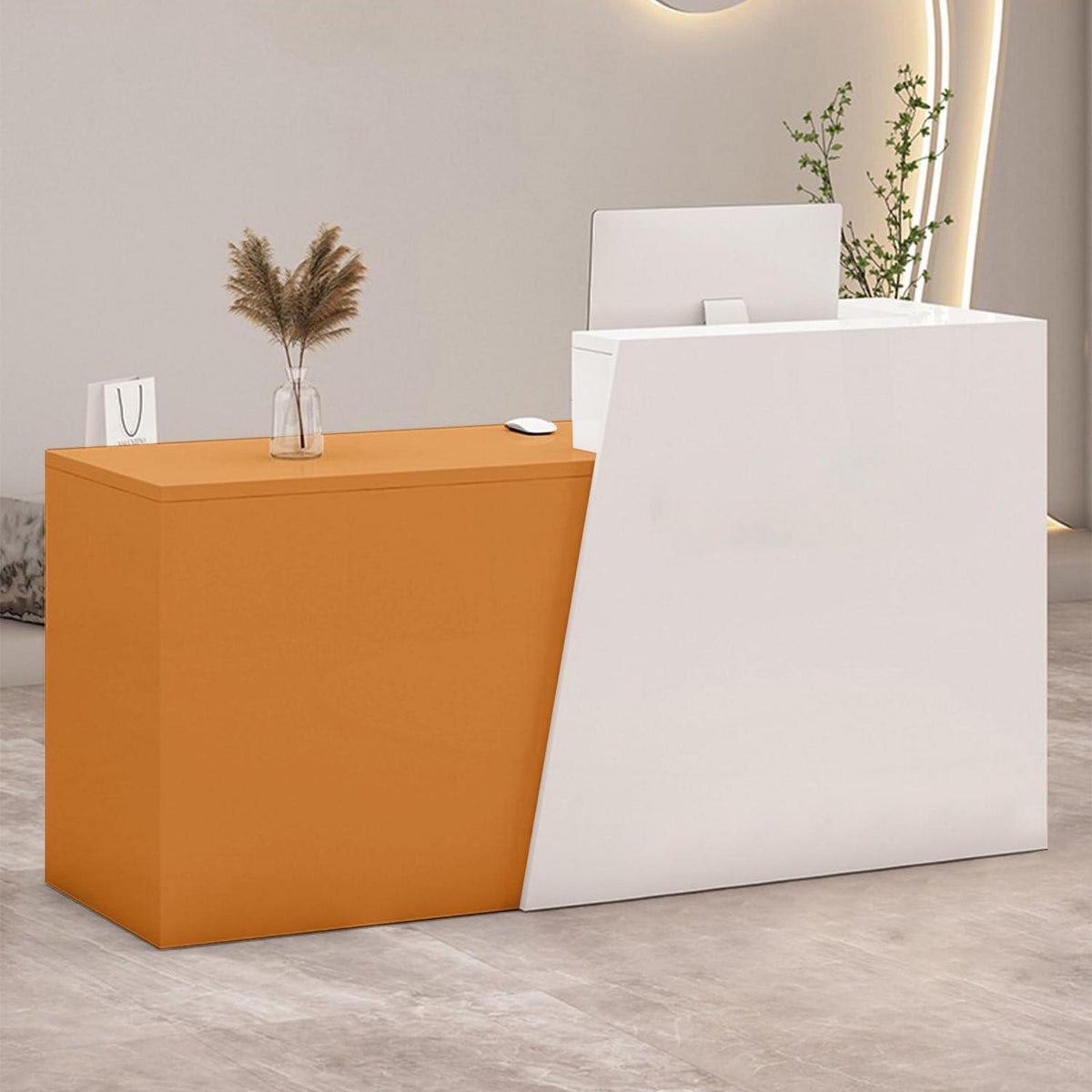 Empfangstheke mit Schublade – Weiß & Orange, 180cm