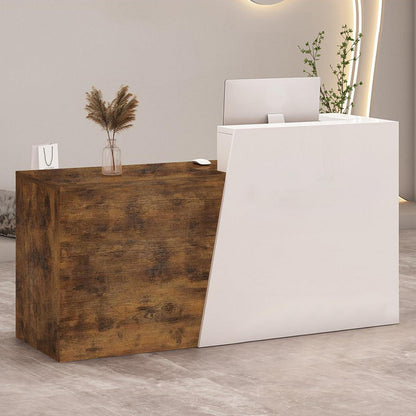 Empfangstheke mit Schublade – Weiß & Flamed Wood 200cm