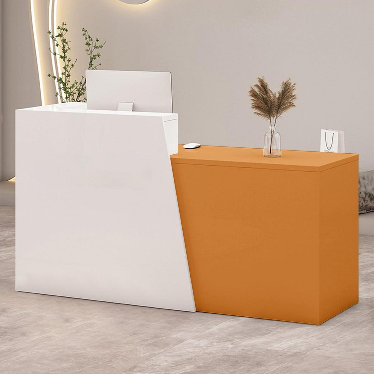Empfangstheke mit Schublade – Weiß & Orange, 230cm