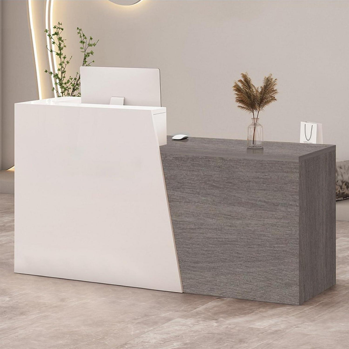 Empfangstheke mit Schublade – Weiß & Dunkelgrau, 110cm