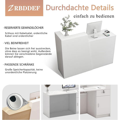 Empfangstheke mit Schublade – Weiß & Dunkelbraun, 180cm