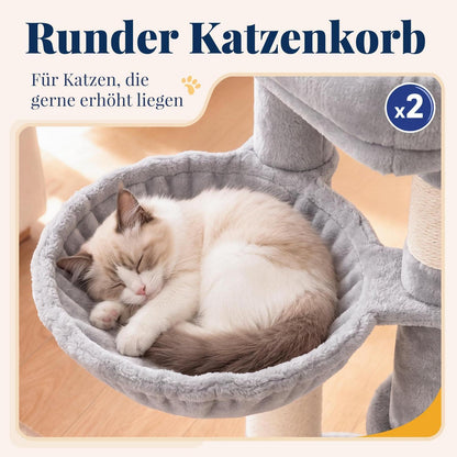Kratzbaum für große Katzen – Stufen & 2 Körbe – Hellgrau