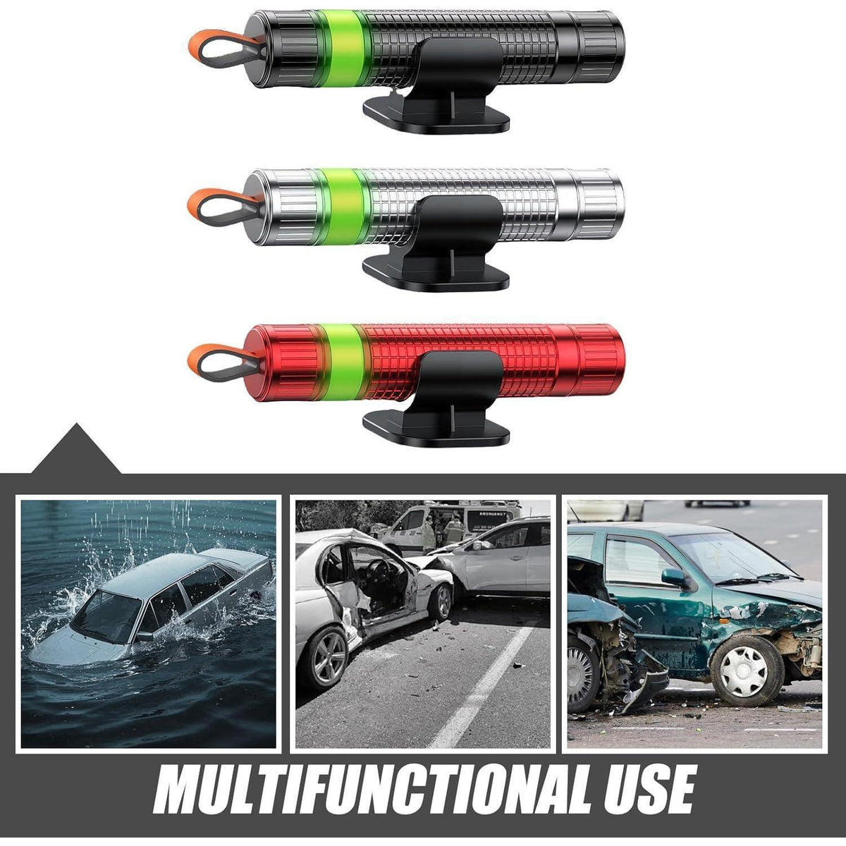 2in1 Notfallhammer & Gurtschneider für Auto – 3er Set