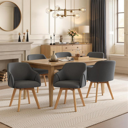 Esszimmerstuhl Set 6er – Gepolstert, Drehbar, Grau & Leinenoptik