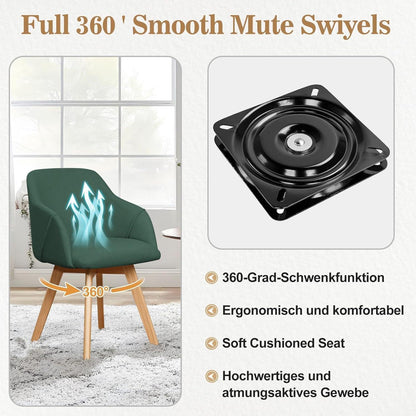Drehbarer Esszimmerstuhl Set 6x mit Armlehnen, Leinen Grün