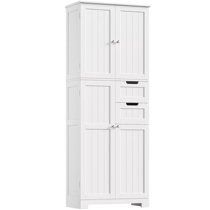 Hochschrank Badezimmerschrank mit 4 Türen & 2 Schubladen – Weiß